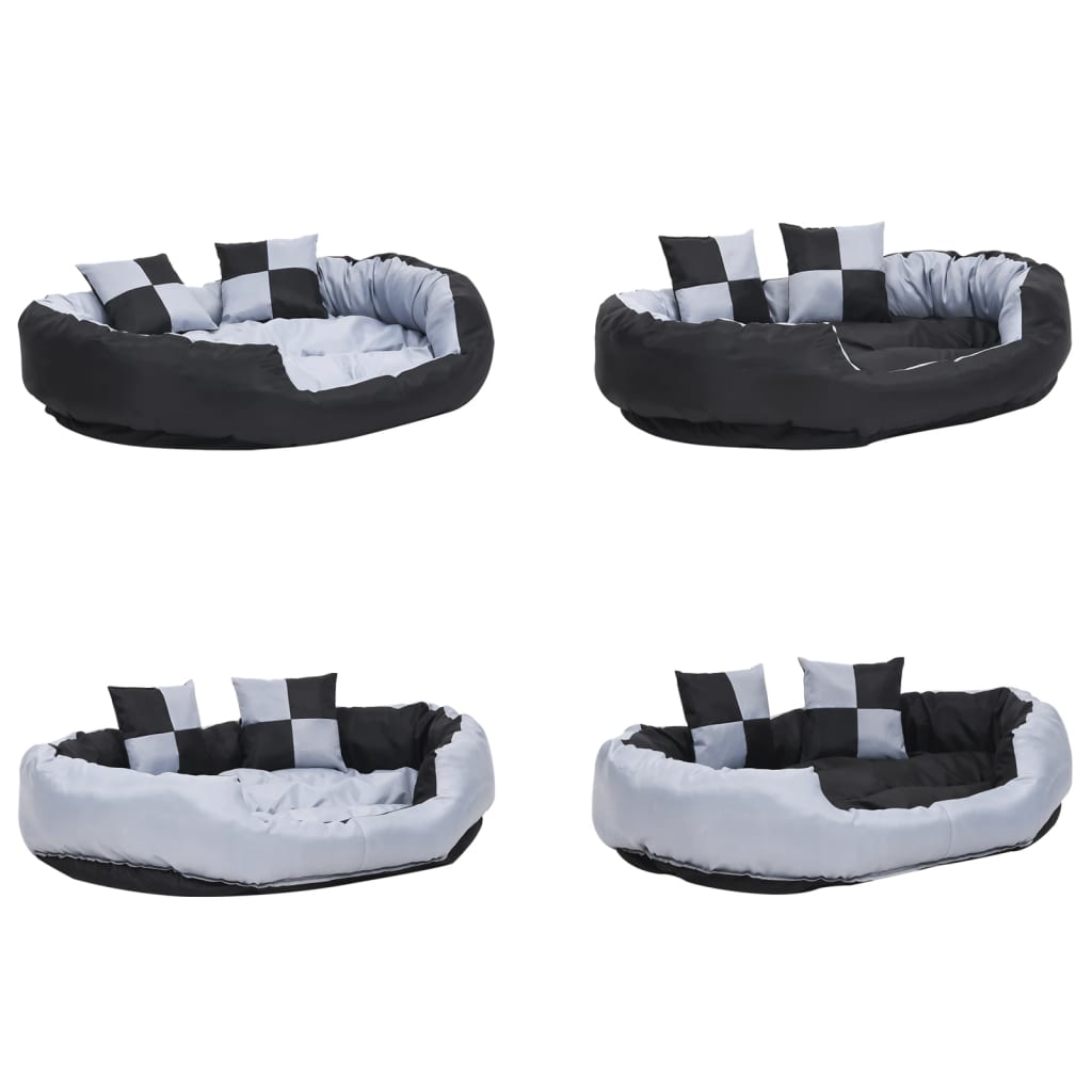 Washable reversible cushion for dogs, gray and black, 110x80x23 cm