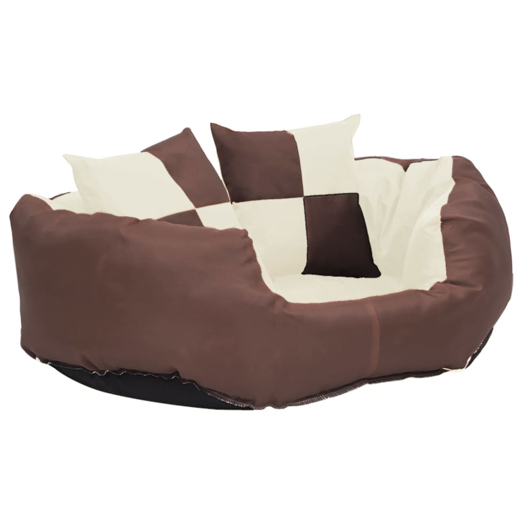 Washable reversible cushion for dogs, brown and cream, 65x50x20 cm