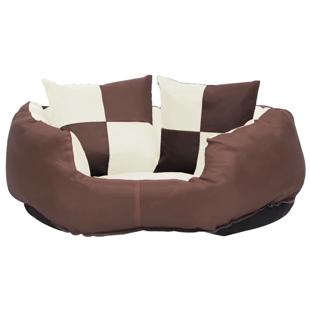 Washable reversible cushion for dogs, brown and cream, 65x50x20 cm