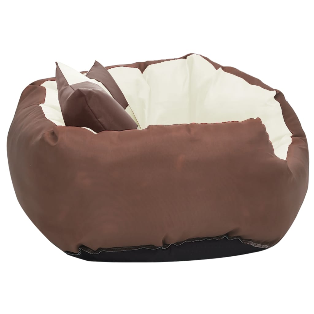 Washable reversible cushion for dogs, brown and cream, 65x50x20 cm