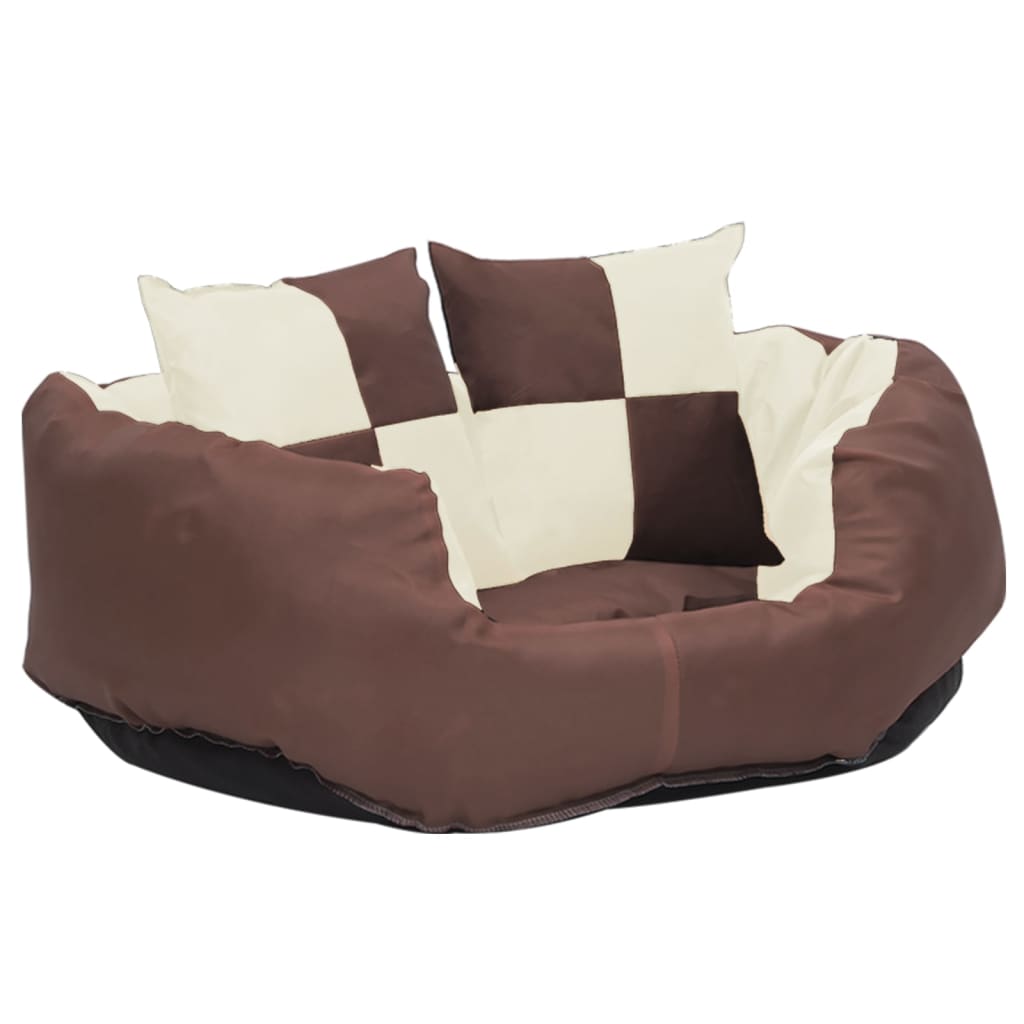 Washable reversible cushion for dogs, brown and cream, 65x50x20 cm