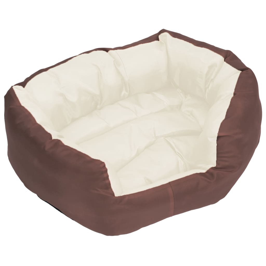 Washable reversible cushion for dogs, brown and cream, 65x50x20 cm