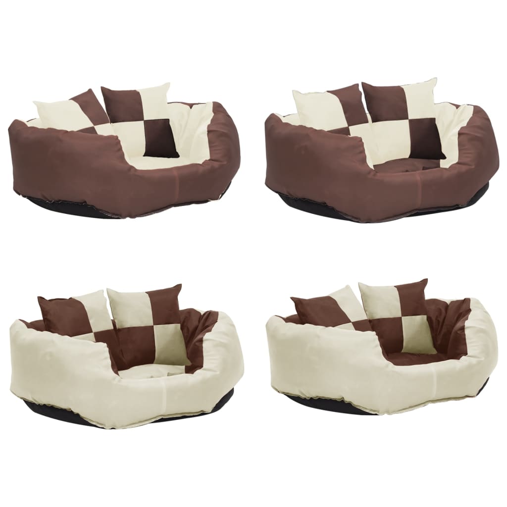 Washable reversible cushion for dogs, brown and cream, 65x50x20 cm