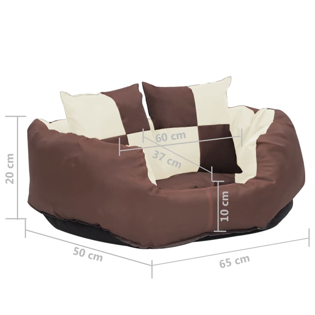 Washable reversible cushion for dogs, brown and cream, 65x50x20 cm