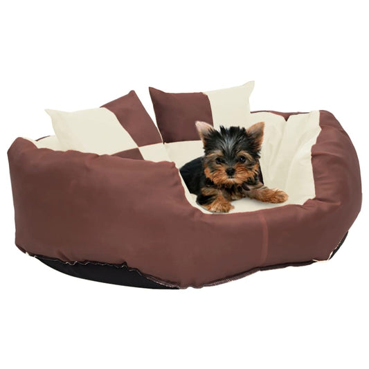 Washable reversible cushion for dogs, brown and cream, 65x50x20 cm