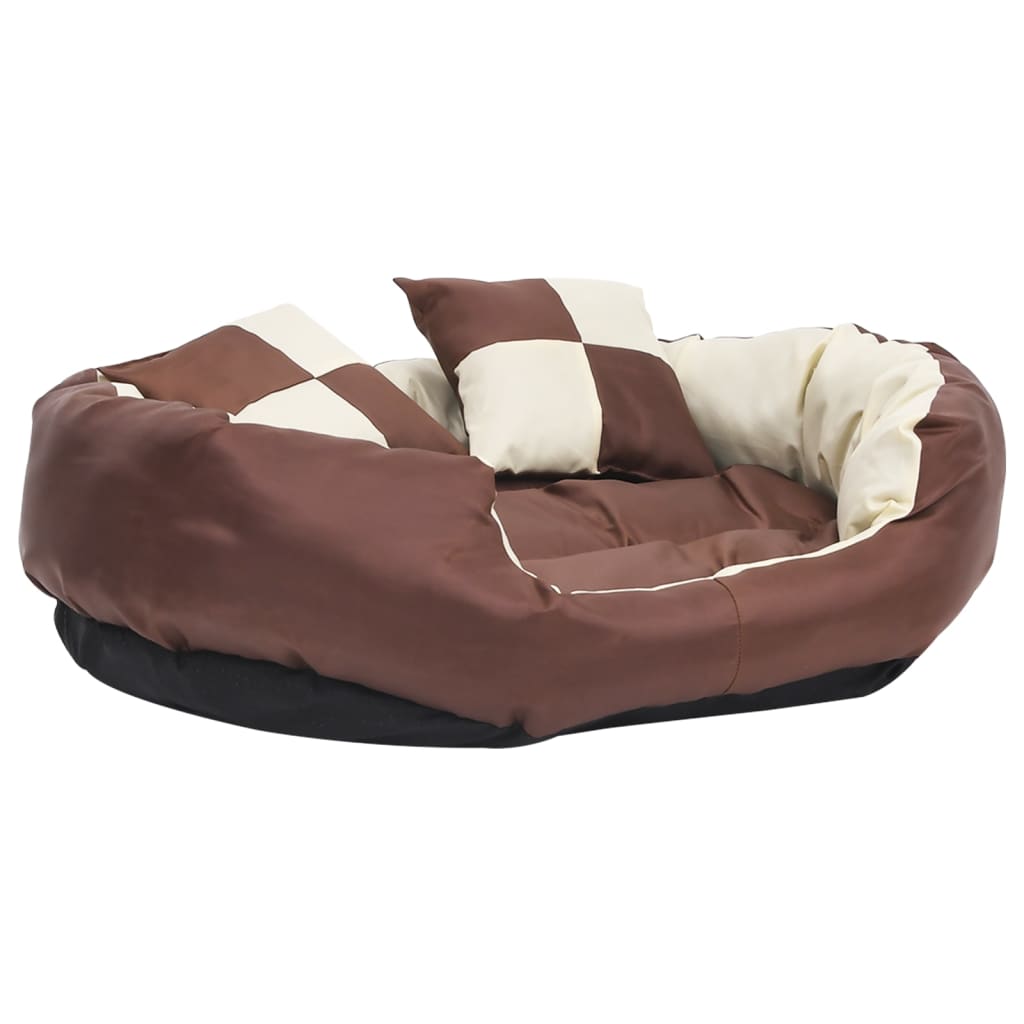 Washable reversible cushion for dogs, brown and cream, 85x70x20 cm