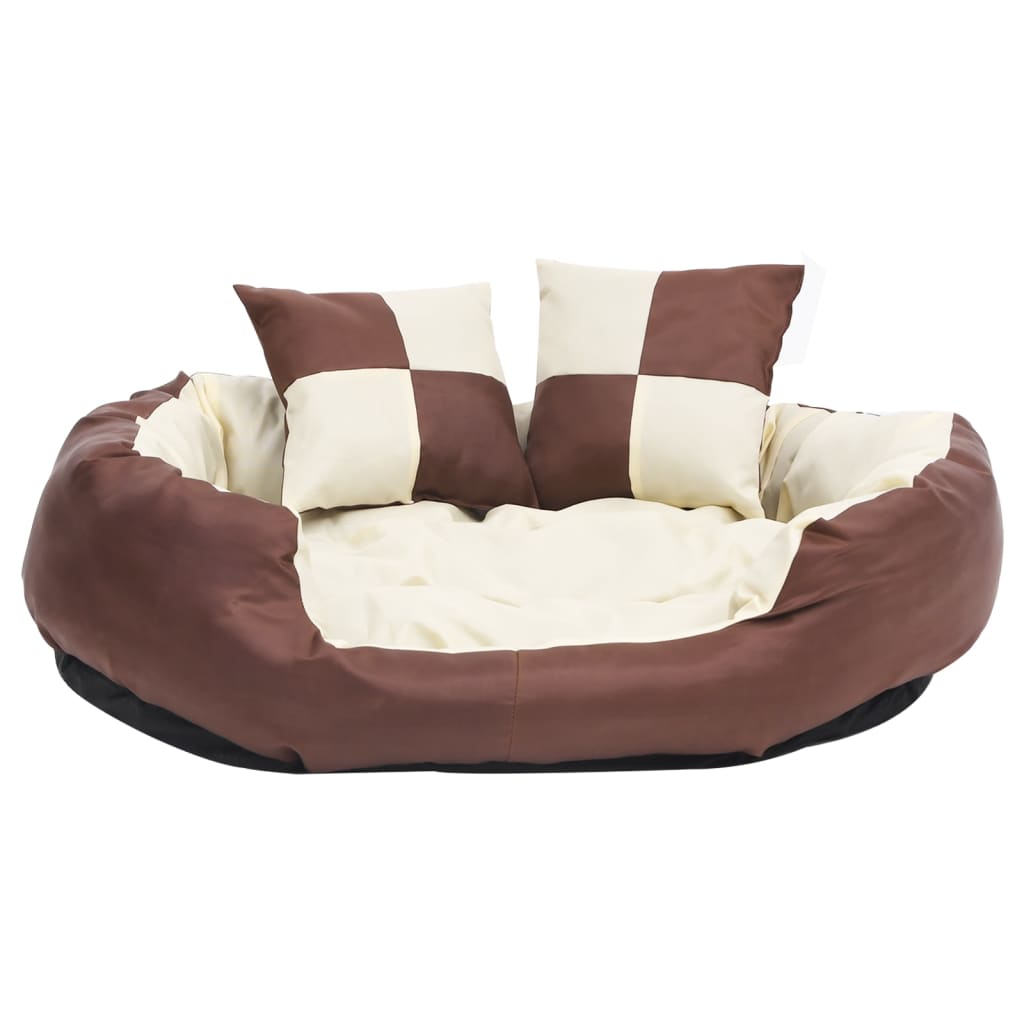 Washable reversible cushion for dogs, brown and cream, 85x70x20 cm