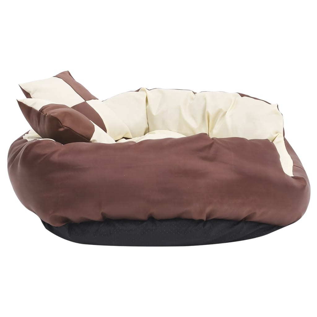 Washable reversible cushion for dogs, brown and cream, 85x70x20 cm