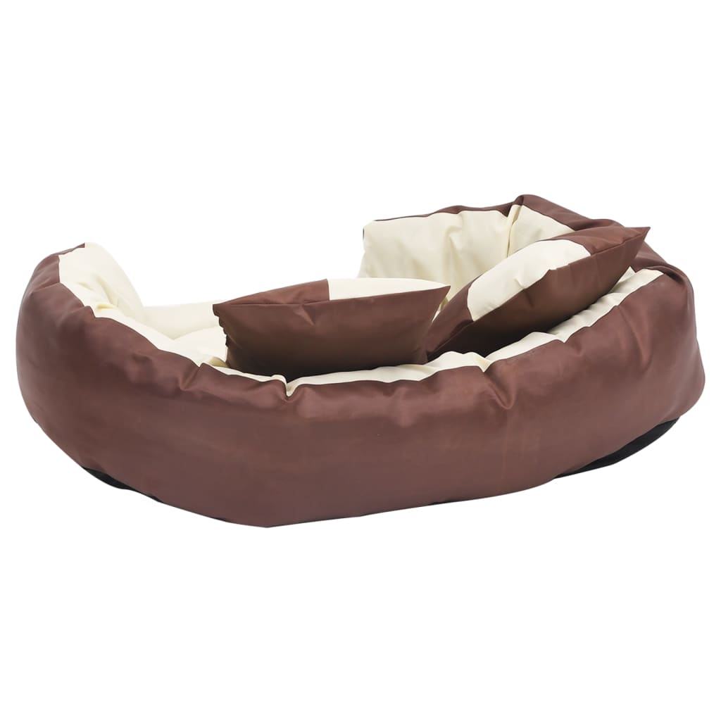 Washable reversible cushion for dogs, brown and cream, 85x70x20 cm