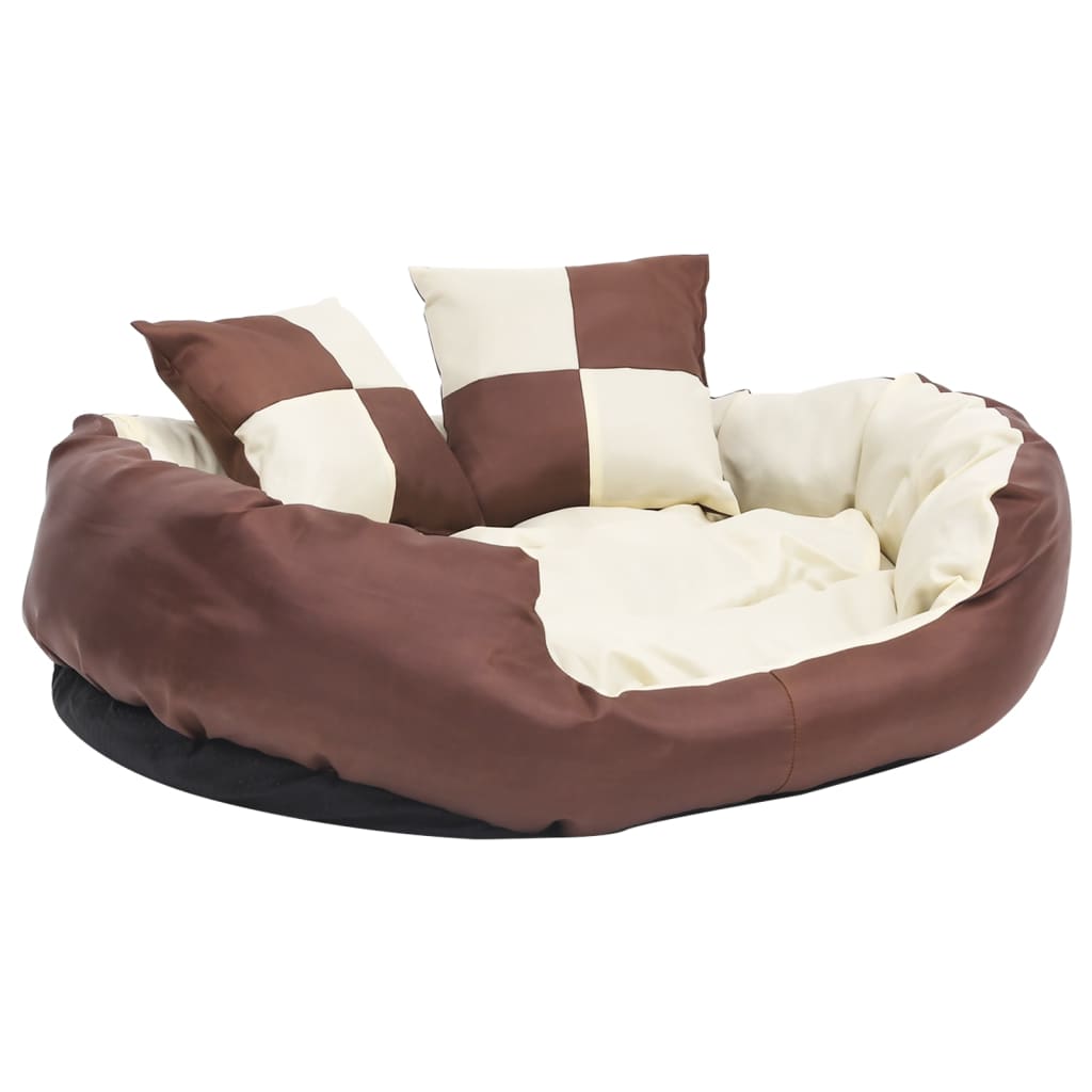 Washable reversible cushion for dogs, brown and cream, 85x70x20 cm