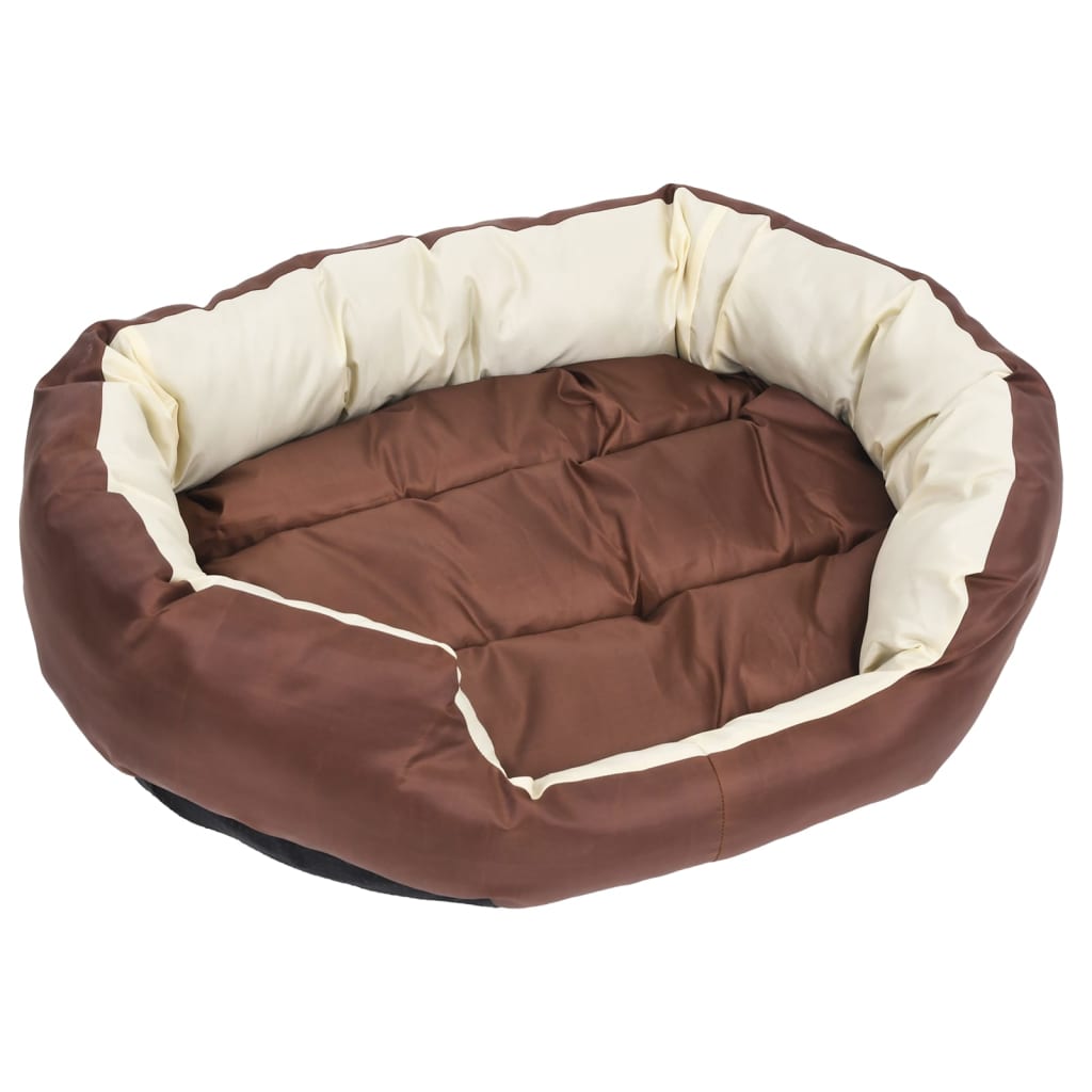 Washable reversible cushion for dogs, brown and cream, 85x70x20 cm