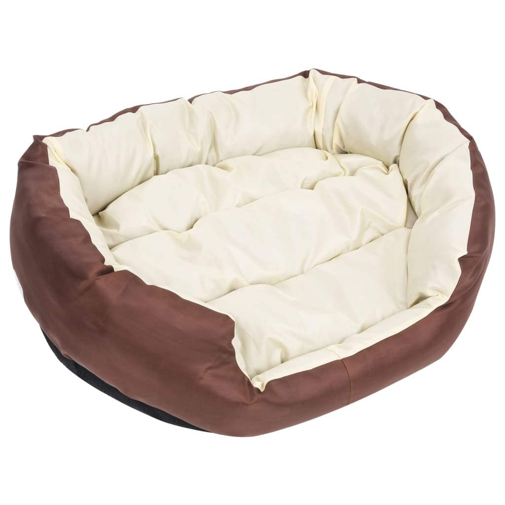 Washable reversible cushion for dogs, brown and cream, 85x70x20 cm