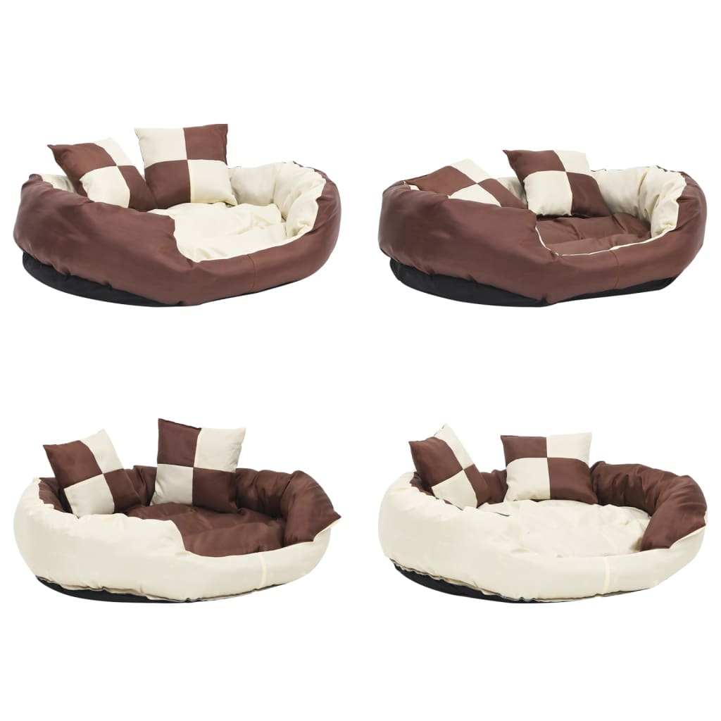 Washable reversible cushion for dogs, brown and cream, 85x70x20 cm