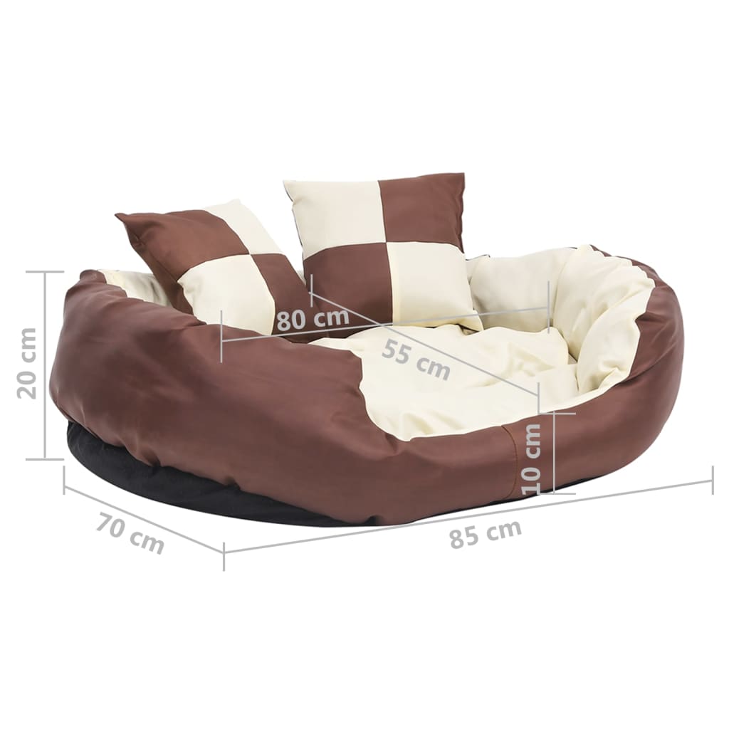 Washable reversible cushion for dogs, brown and cream, 85x70x20 cm