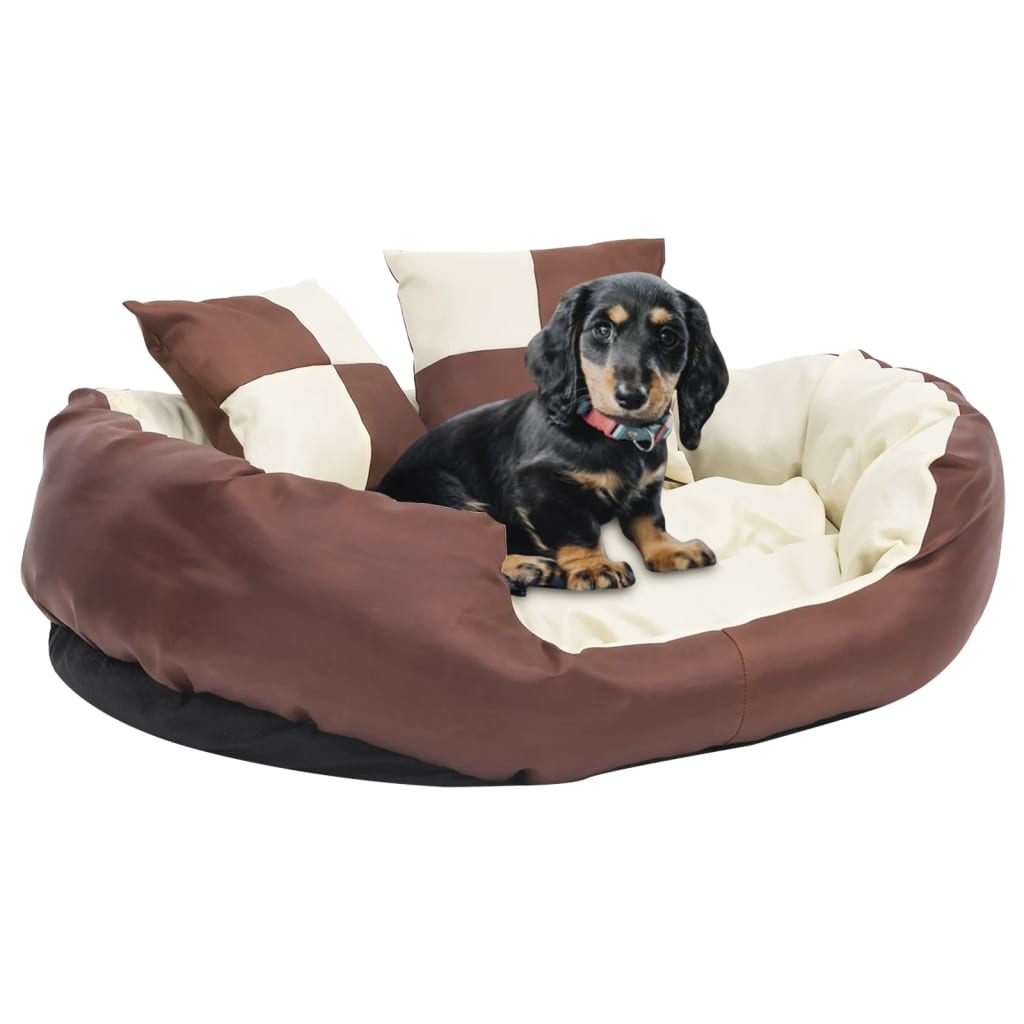 Washable reversible cushion for dogs, brown and cream, 85x70x20 cm