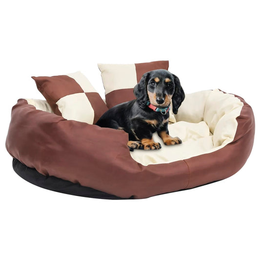 Washable reversible cushion for dogs, brown and cream, 85x70x20 cm