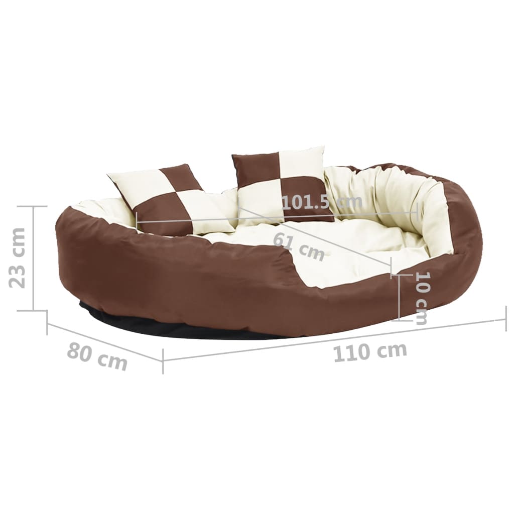 Washable reversible cushion for dogs brown/cream, 110x80x23 cm