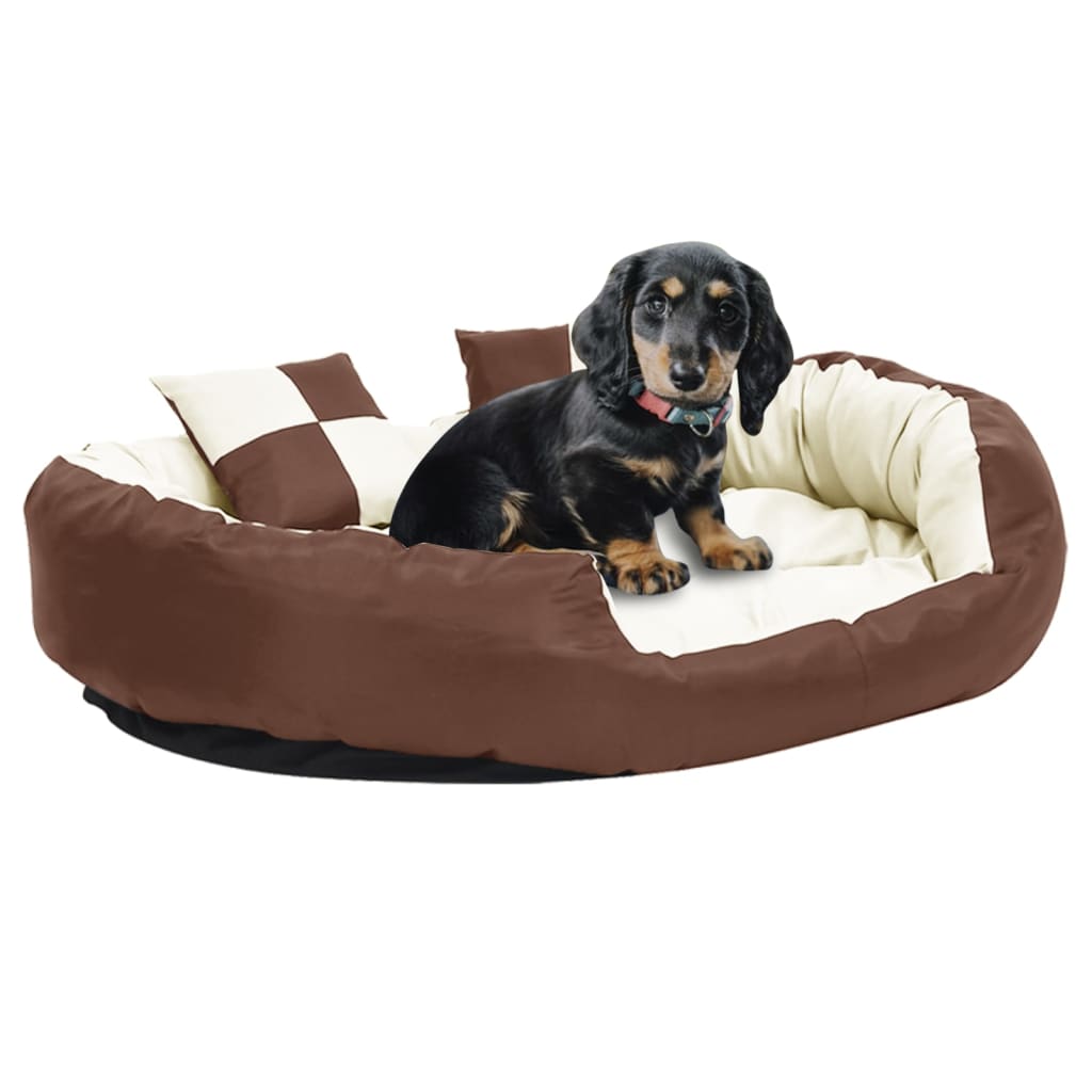 Washable reversible cushion for dogs brown/cream, 110x80x23 cm