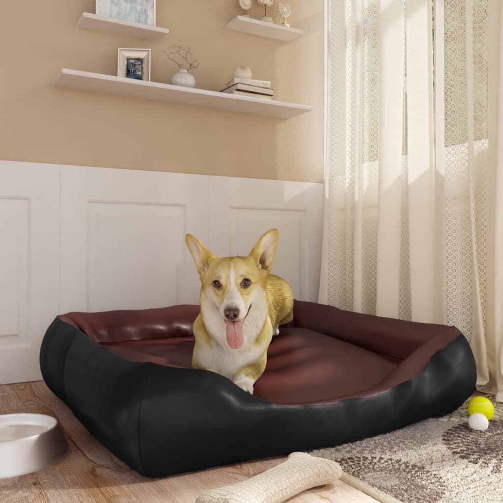 Dog bed, black and brown, 80x68x23 cm, ecological leather
