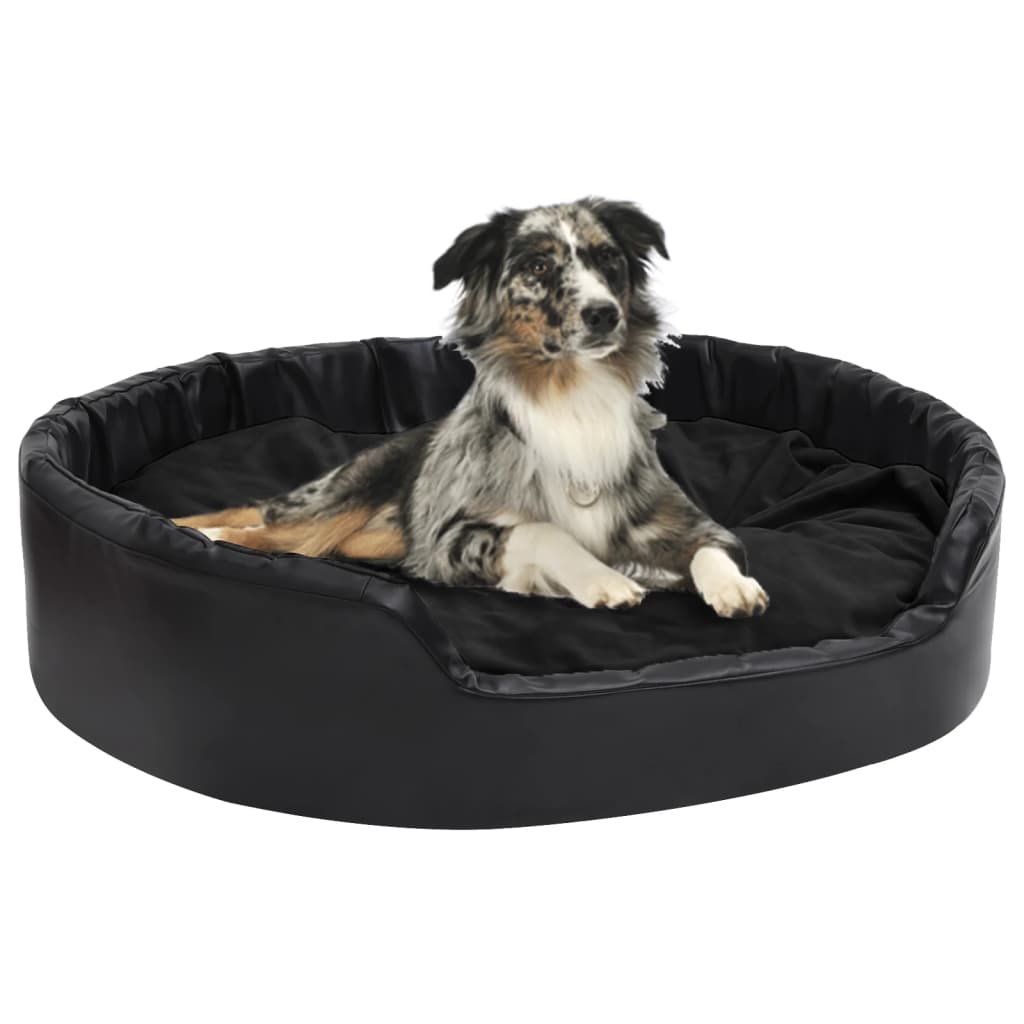 Dog bed, black, 99x89x21 cm, plush/eco-leather