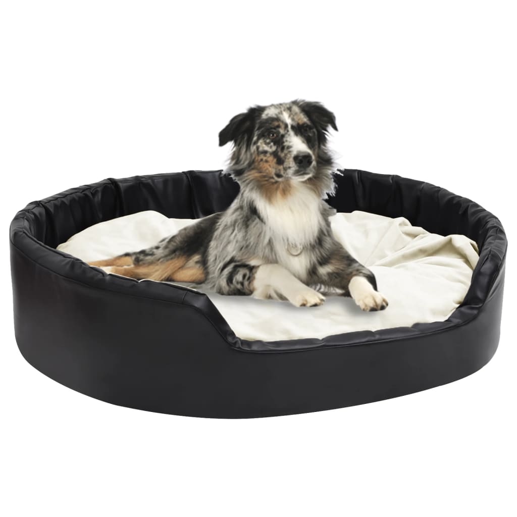 Dog bed, black/beige, 99x89x21 cm, plush/eco-leather