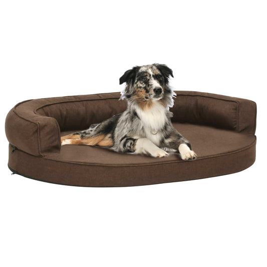 Ergonomic dog bed mattress, brown, 75x53 cm linen/fleece look