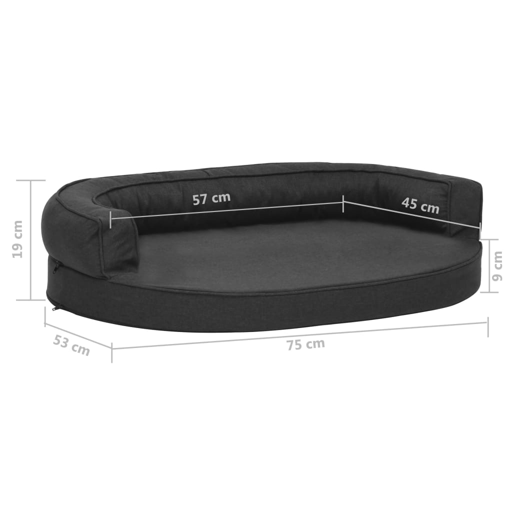 Ergonomic dog bed mattress, black, 75x53 cm, linen look