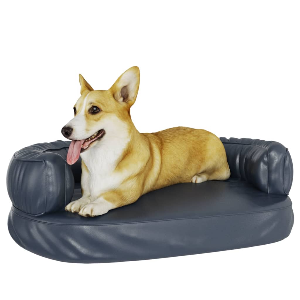 Blue ergonomic foam dog bed 60x42 cm eco leather