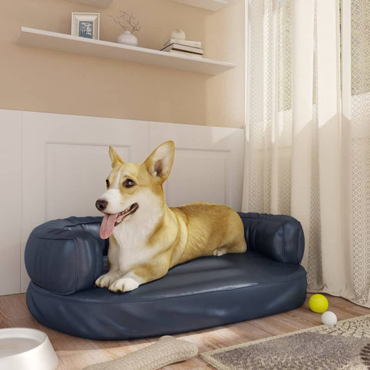 Blue ergonomic foam dog bed 60x42 cm eco leather