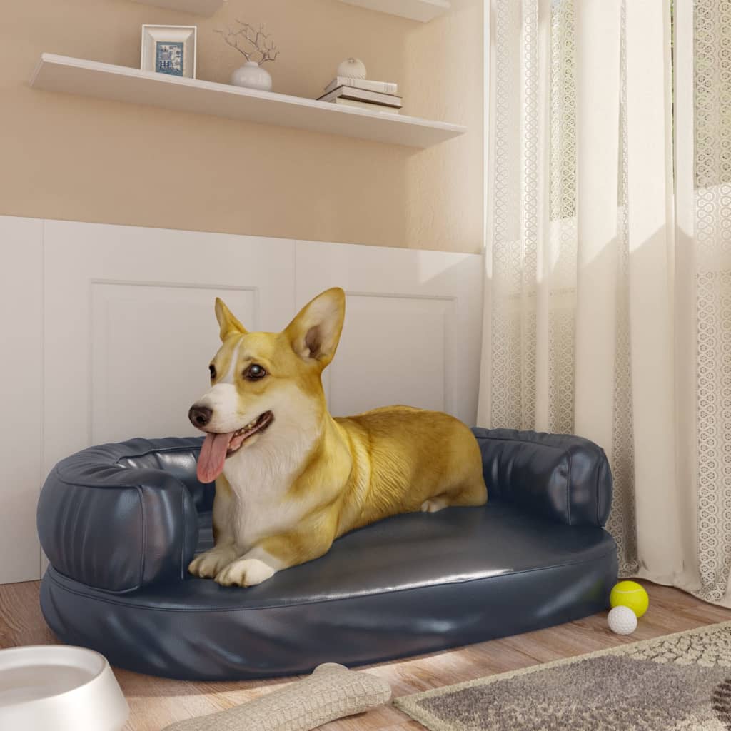 Dog bed, ergonomic foam, blue, 75x53 cm, eco leather