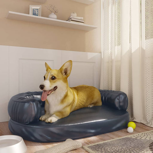 Dog bed, ergonomic foam, blue, 75x53 cm, eco leather