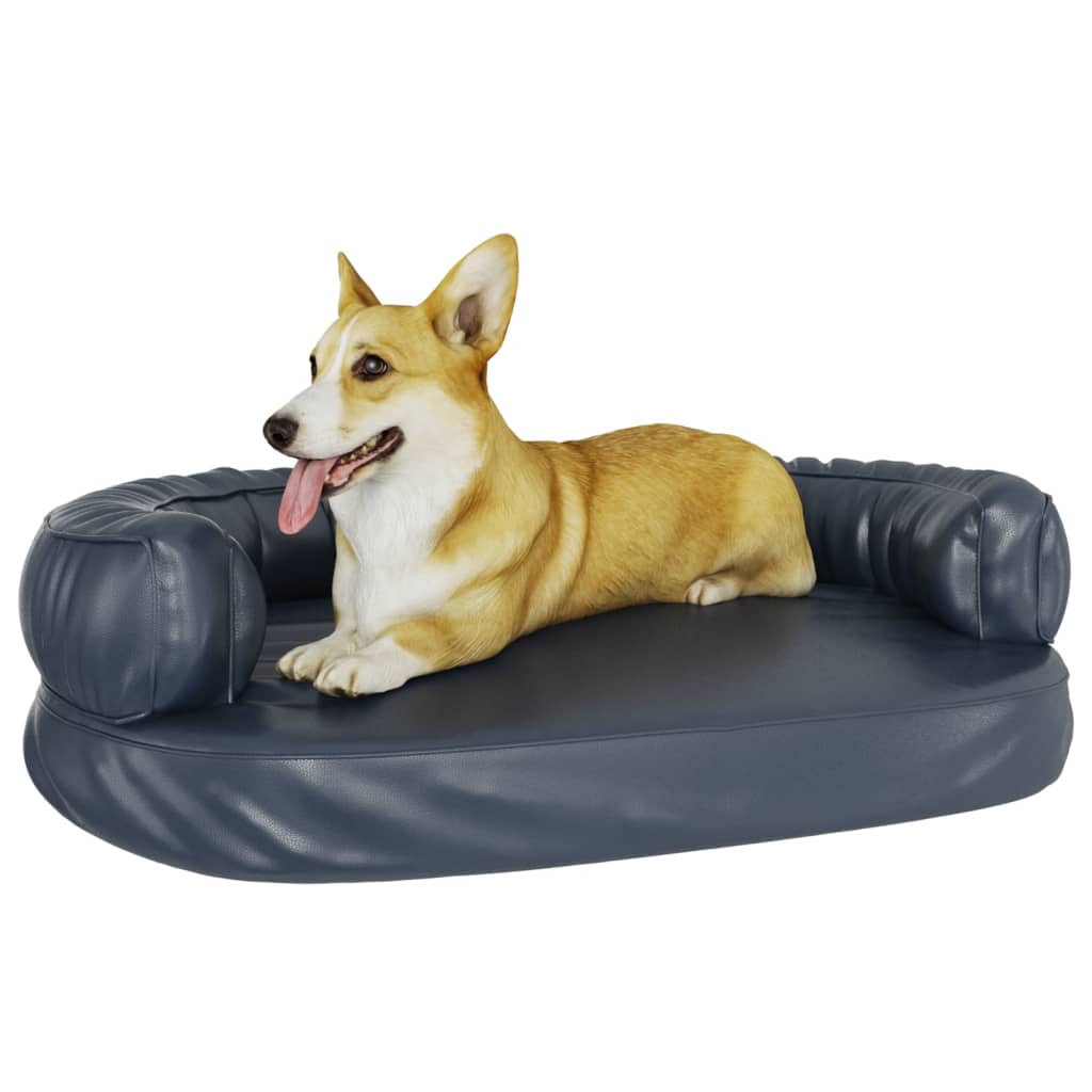 Dog bed, ergonomic foam, blue, 88x65 cm, eco leather