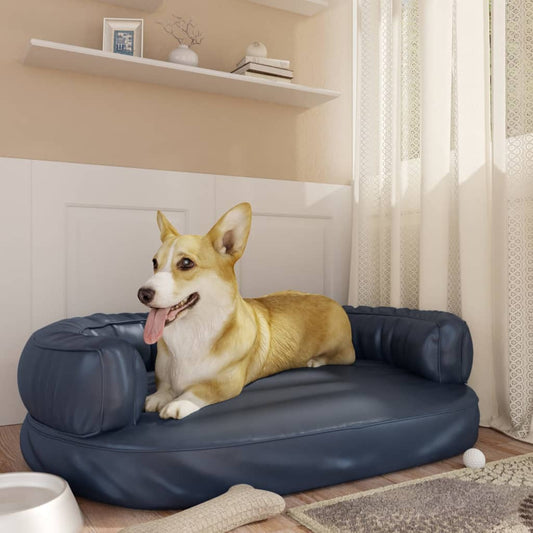 Dog bed, ergonomic foam, blue, 88x65 cm, eco leather