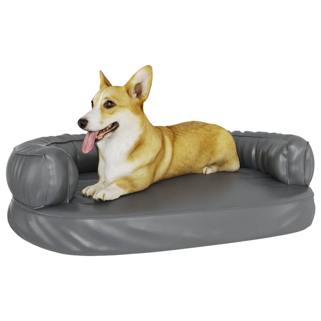 Dog bed, ergonomic foam, gray, 88x65 cm, eco leather