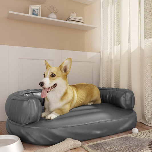 Dog bed, ergonomic foam, gray, 88x65 cm, eco leather