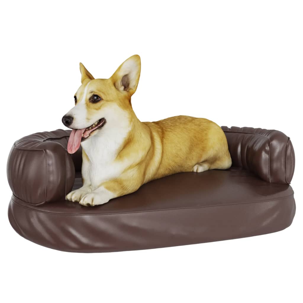 Dog bed, ergonomic foam, brown, 60x42 cm, eco leather