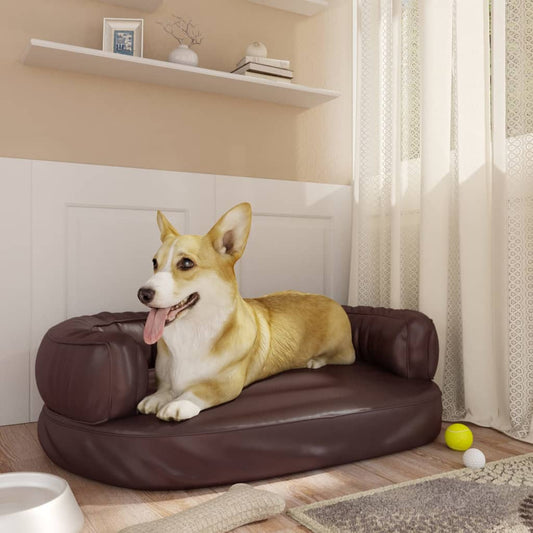Dog bed, ergonomic foam, brown, 60x42 cm, eco leather