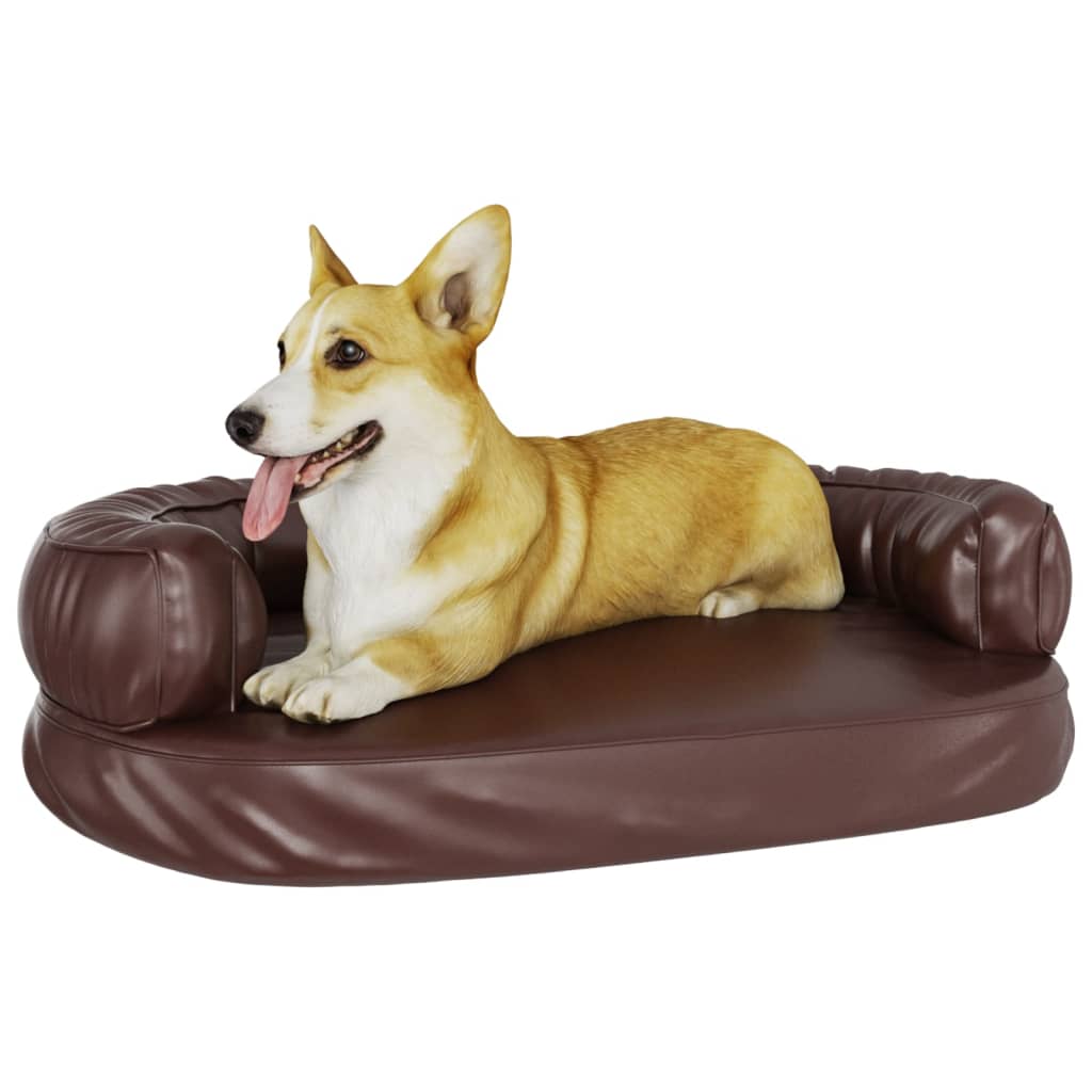 Dog bed, ergonomic foam, brown, 75x53 cm, eco leather