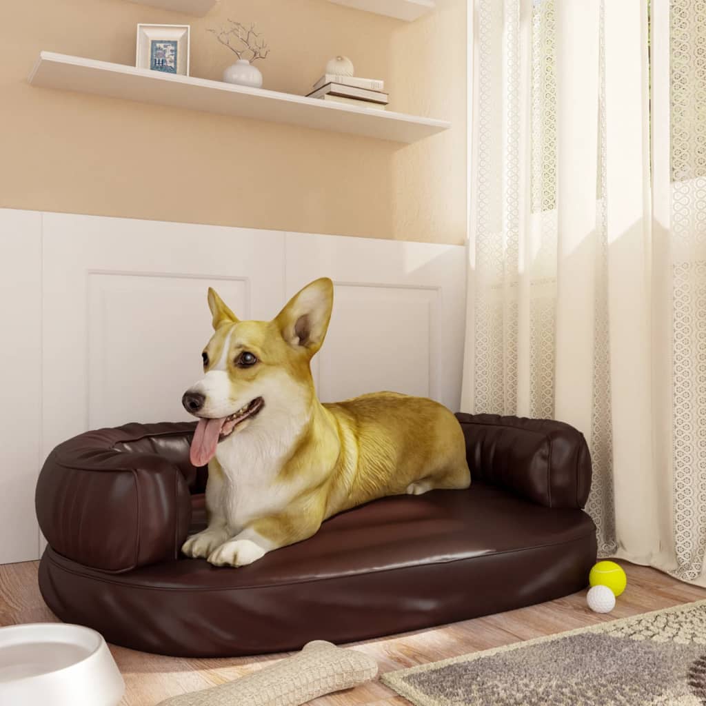 Dog bed, ergonomic foam, brown, 75x53 cm, eco leather