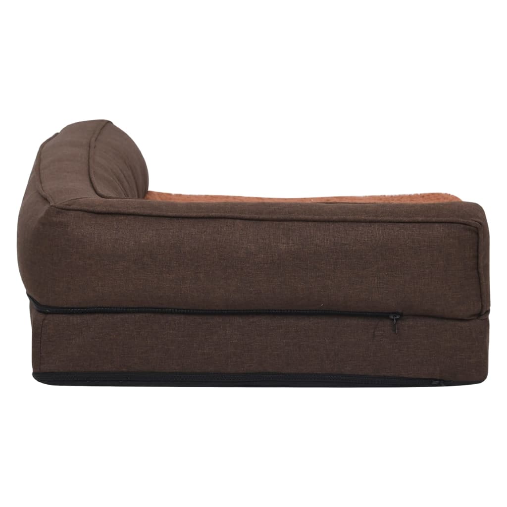 Ergonomic brown dog bed mattress 60x42 cm linen/fleece look