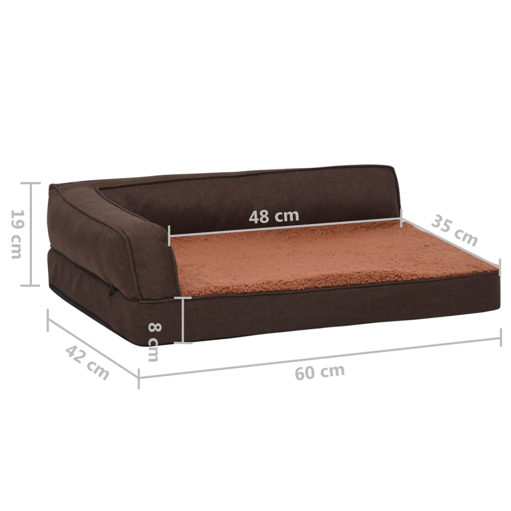 Ergonomic brown dog bed mattress 60x42 cm linen/fleece look
