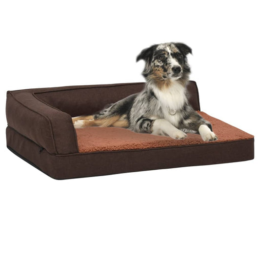 Ergonomic brown dog bed mattress 60x42 cm linen/fleece look