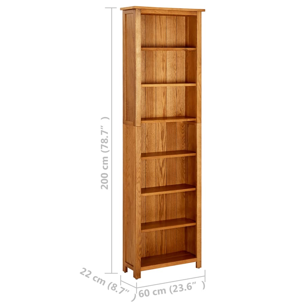 Bibliotecă cu 7 rafturi, 60x22x200 cm, lemn masiv de stejar