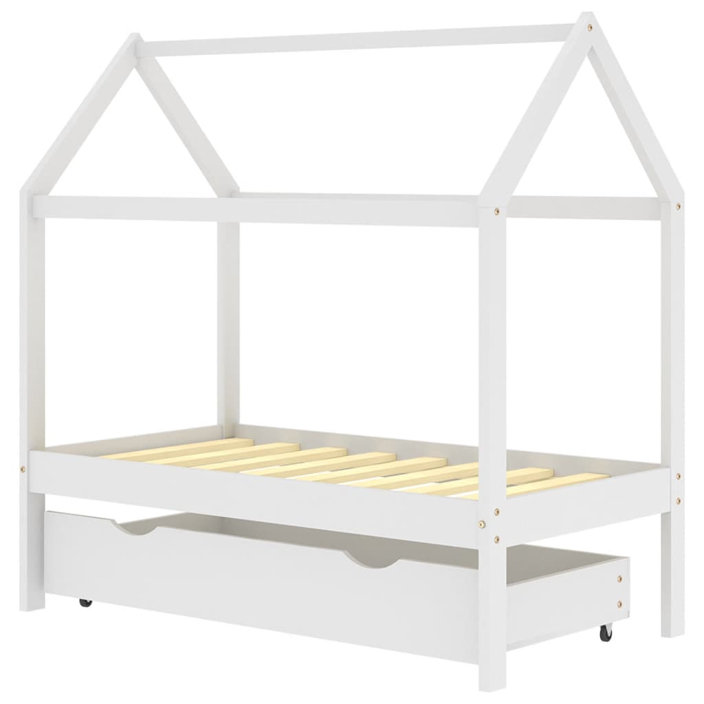 Children's bed frame with one drawer, white, 70x140 cm, solid pine wood