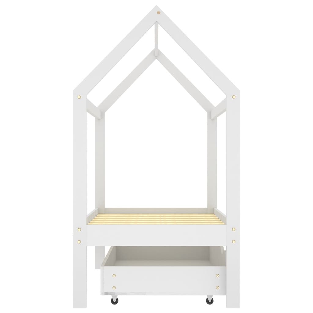 Children's bed frame with one drawer, white, 70x140 cm, solid pine wood