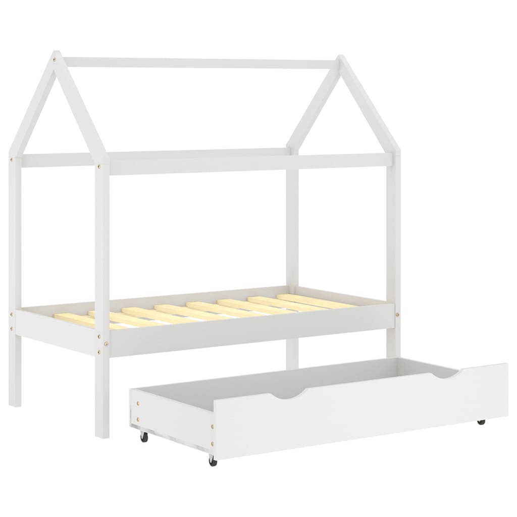 Children's bed frame with one drawer, white, 70x140 cm, solid pine wood