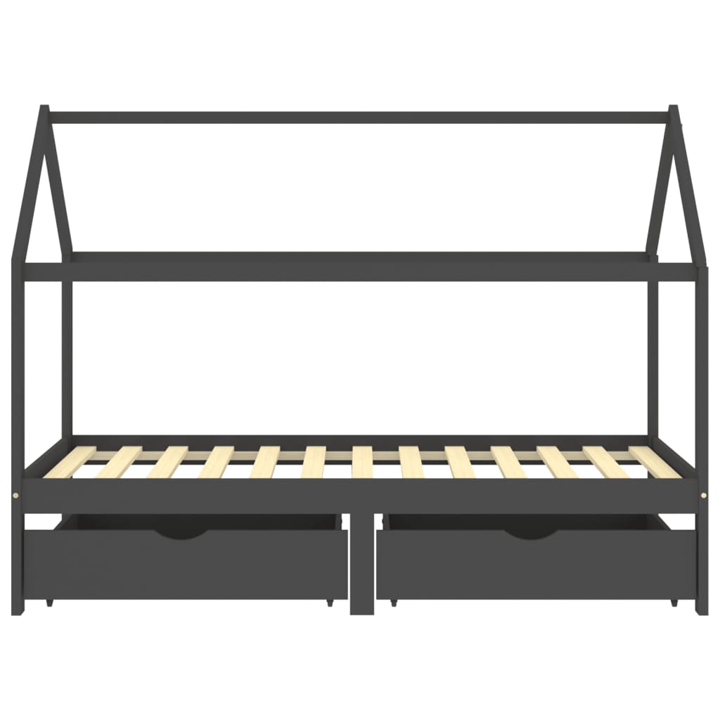 Children's bed frame with dark gray drawers 90x200 cm solid pine wood