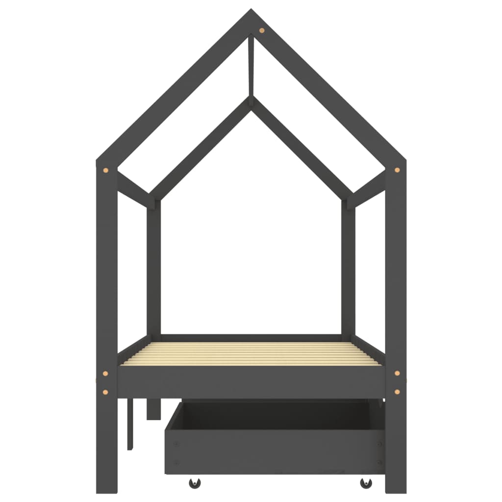 Children's bed frame with dark gray drawers 90x200 cm solid pine wood