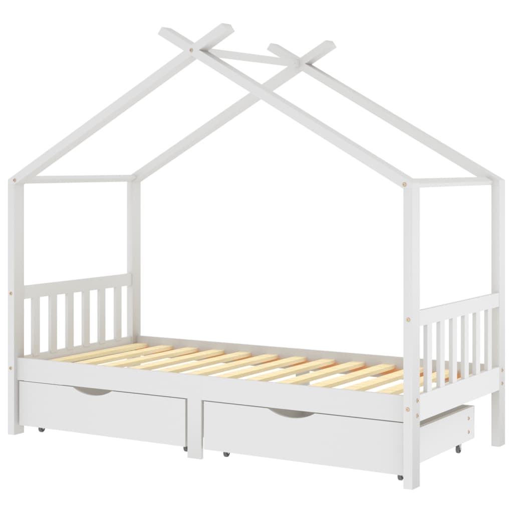 Children's bed frame, with drawers, white, 90x200 cm, solid pine wood