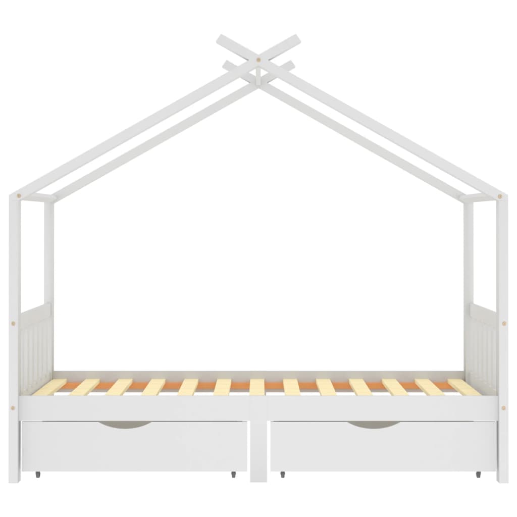 Children's bed frame, with drawers, white, 90x200 cm, solid pine wood
